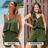 imageEXLURA Womens Summer Romper 2025 Spaghetti Strappy Ruffle Jumpsuit Halter Neck Pleated Outfits with PocketsDark Green