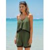 imageEXLURA Womens Summer Romper 2025 Spaghetti Strappy Ruffle Jumpsuit Halter Neck Pleated Outfits with PocketsDark Green
