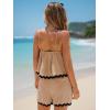 imageEXLURA Womens Summer Romper 2025 Spaghetti Strappy Ruffle Jumpsuit Halter Neck Pleated Outfits with PocketsKhaki