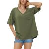 imageEXLURA Womens 2024 Summer Oversized T Shirts Loose Fit Short Sleeve V Neck Tops Athletic Workout Gym trendy TeeArmy Green