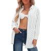 imageEXLURA Womens Button Down Shirts Oversized Striped Shirt Dress Long Sleeve Collared Blouses with Pockets Beach Casual OutfitsLight Apricot Blue