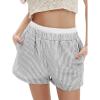 imageEXLURA Womens Stripe Print Exposed Boxer Shorts Elastic High Waisted Wide Leg Y2K Workout Gym ShortsBlack Stripe