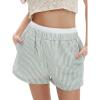 imageEXLURA Womens Stripe Print Exposed Boxer Shorts Elastic High Waisted Wide Leg Y2K Workout Gym ShortsBlue Stripe