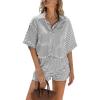 imageEXLURA Womens Summer 2 Piece Sets Casual Short Sleeve Striped Shirts Shorts Matching Sets Vacation Cruise Beach Outfits 2025Black