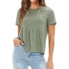 imageEXLURA Womens Summer Cute Crop Tops Short Sleeve Pleated Tshirts Crewneck Business Trendy Blouse Beach Vacation Outfits 2025Grey Green