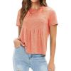 imageEXLURA Womens Summer Cute Crop Tops Short Sleeve Pleated Tshirts Crewneck Business Trendy Blouse Beach Vacation Outfits 2025Orange