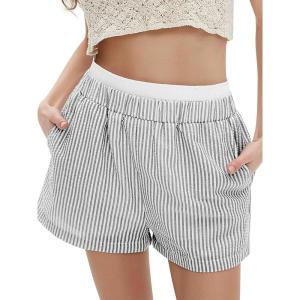 imageEXLURA Womens Stripe Print Exposed Boxer Shorts Elastic High Waisted Wide Leg Y2K Workout Gym ShortsBlack Stripe