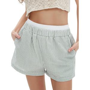 imageEXLURA Womens Stripe Print Exposed Boxer Shorts Elastic High Waisted Wide Leg Y2K Workout Gym ShortsBlue Stripe