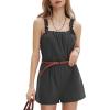 imageEXLURA Womens Summer Casual Denim Rompers Ruffle Strap Shorts Jean Short Jumpsuit with PocketsBlack