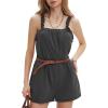 imageEXLURA Womens Summer Casual Denim Rompers Ruffle Strap Shorts Jean Short Jumpsuit with PocketsBlack