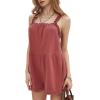 imageEXLURA Womens Summer Casual Denim Rompers Ruffle Strap Shorts Jean Short Jumpsuit with PocketsDate Red