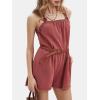 imageEXLURA Womens Summer Casual Denim Rompers Ruffle Strap Shorts Jean Short Jumpsuit with PocketsDate Red