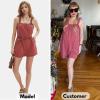 imageEXLURA Womens Summer Casual Denim Rompers Ruffle Strap Shorts Jean Short Jumpsuit with PocketsDate Red