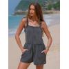 imageEXLURA Womens Summer Casual Denim Rompers Ruffle Strap Shorts Jean Short Jumpsuit with PocketsGrey