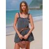 imageEXLURA Womens Summer Casual Denim Rompers Ruffle Strap Shorts Jean Short Jumpsuit with PocketsGrey