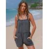 imageEXLURA Womens Summer Casual Denim Rompers Ruffle Strap Shorts Jean Short Jumpsuit with PocketsGrey