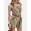 imageEXLURA Womens Summer Casual Denim Rompers Ruffle Strap Shorts Jean Short Jumpsuit with PocketsKhaki