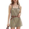 imageEXLURA Womens Summer Casual Denim Rompers Ruffle Strap Shorts Jean Short Jumpsuit with PocketsKhaki
