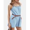 imageEXLURA Womens Summer Casual Denim Rompers Ruffle Strap Shorts Jean Short Jumpsuit with PocketsLight Blue