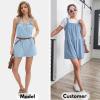imageEXLURA Womens Summer Casual Denim Rompers Ruffle Strap Shorts Jean Short Jumpsuit with PocketsLight Blue