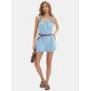 imageEXLURA Womens Summer Casual Denim Rompers Ruffle Strap Shorts Jean Short Jumpsuit with PocketsLight Blue