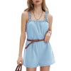 imageEXLURA Womens Summer Casual Denim Rompers Ruffle Strap Shorts Jean Short Jumpsuit with PocketsLight Blue