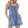 imageEXLURA Womens Summer Casual Denim Rompers Ruffle Strap Shorts Jean Short Jumpsuit with PocketsBlue