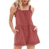 imageEXLURA Womens Summer Casual Denim Rompers Ruffle Strap Shorts Jean Short Jumpsuit with PocketsDate Red
