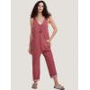 imageEXLURA Women Summer High Roller Denim Jumpsuits Casual Loose Beach Vacation Trendy Fashion Overalls Jeans Romper Pockets 2025Date Red