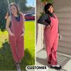 imageEXLURA Women Summer High Roller Denim Jumpsuits Casual Loose Beach Vacation Trendy Fashion Overalls Jeans Romper Pockets 2025Date Red