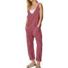 imageEXLURA Women Summer High Roller Denim Jumpsuits Casual Loose Beach Vacation Trendy Fashion Overalls Jeans Romper Pockets 2025Date Red