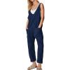 imageEXLURA Women Summer High Roller Denim Jumpsuits Casual Loose Beach Vacation Trendy Fashion Overalls Jeans Romper Pockets 2025Denim Blue
