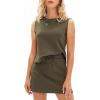 imageEXLURA Womens Summer 2 Piece Short Skirt Sets Sleeveless Top and Tennis Skorts Dressy Cotton Matching Sweatsuits Outfits 2025Army Green