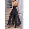 imageEXLURA Womens Sleeveless Belted Smocked Maxi Dress Rompers Spaghetti Strap Wide Leg Slit Casual Work Sexy Formal Jumpsuit