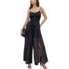 imageEXLURA Womens Sleeveless Belted Smocked Maxi Dress Rompers Spaghetti Strap Wide Leg Slit Casual Work Sexy Formal Jumpsuit