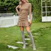 imageByinns Womens 2024 Sexy Mini Dress Knit Ruched Long Sleeve Ruffle Bodycon Dress Club Date Night Cocktail Party DressesKhaki