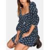 imageEXLURA Womens 2025 Square Neck Dress Long Puff Sleeve ALine Casual Short Mini DressesBlue Floral