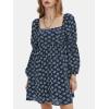 imageEXLURA Womens 2025 Square Neck Dress Long Puff Sleeve ALine Casual Short Mini DressesBlue Floral
