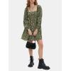 imageEXLURA Womens 2025 Square Neck Dress Long Puff Sleeve ALine Casual Short Mini DressesGreen Floral