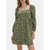 imageEXLURA Womens 2025 Square Neck Dress Long Puff Sleeve ALine Casual Short Mini DressesGreen Floral