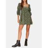 imageEXLURA Womens 2025 Square Neck Dress Long Puff Sleeve ALine Casual Short Mini DressesGreen Floral