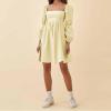 imageEXLURA Womens 2025 Square Neck Dress Long Puff Sleeve ALine Casual Short Mini DressesLight Yellow
