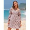 imageEXLURA Womens 2025 Square Neck Dress Long Puff Sleeve ALine Casual Short Mini DressesPink Floral