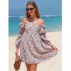 imageEXLURA Womens 2025 Square Neck Dress Long Puff Sleeve ALine Casual Short Mini DressesPink Floral