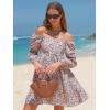 imageEXLURA Womens 2025 Square Neck Dress Long Puff Sleeve ALine Casual Short Mini DressesPink Floral