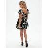 imageEXLURA Womens 2025 Summer Ruffle Short Sleeve Tie Back Romper Dress Square Neck A Line Cute Dressy Short JumpsuitsBlack Floral