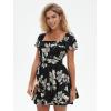 imageEXLURA Womens 2025 Summer Ruffle Short Sleeve Tie Back Romper Dress Square Neck A Line Cute Dressy Short JumpsuitsBlack Floral