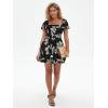 imageEXLURA Womens 2025 Summer Ruffle Short Sleeve Tie Back Romper Dress Square Neck A Line Cute Dressy Short JumpsuitsBlack Floral