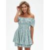 imageEXLURA Womens 2025 Summer Ruffle Short Sleeve Tie Back Romper Dress Square Neck A Line Cute Dressy Short JumpsuitsBlue Green Floral