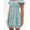 imageEXLURA Womens 2025 Summer Ruffle Short Sleeve Tie Back Romper Dress Square Neck A Line Cute Dressy Short JumpsuitsBlue Green Floral